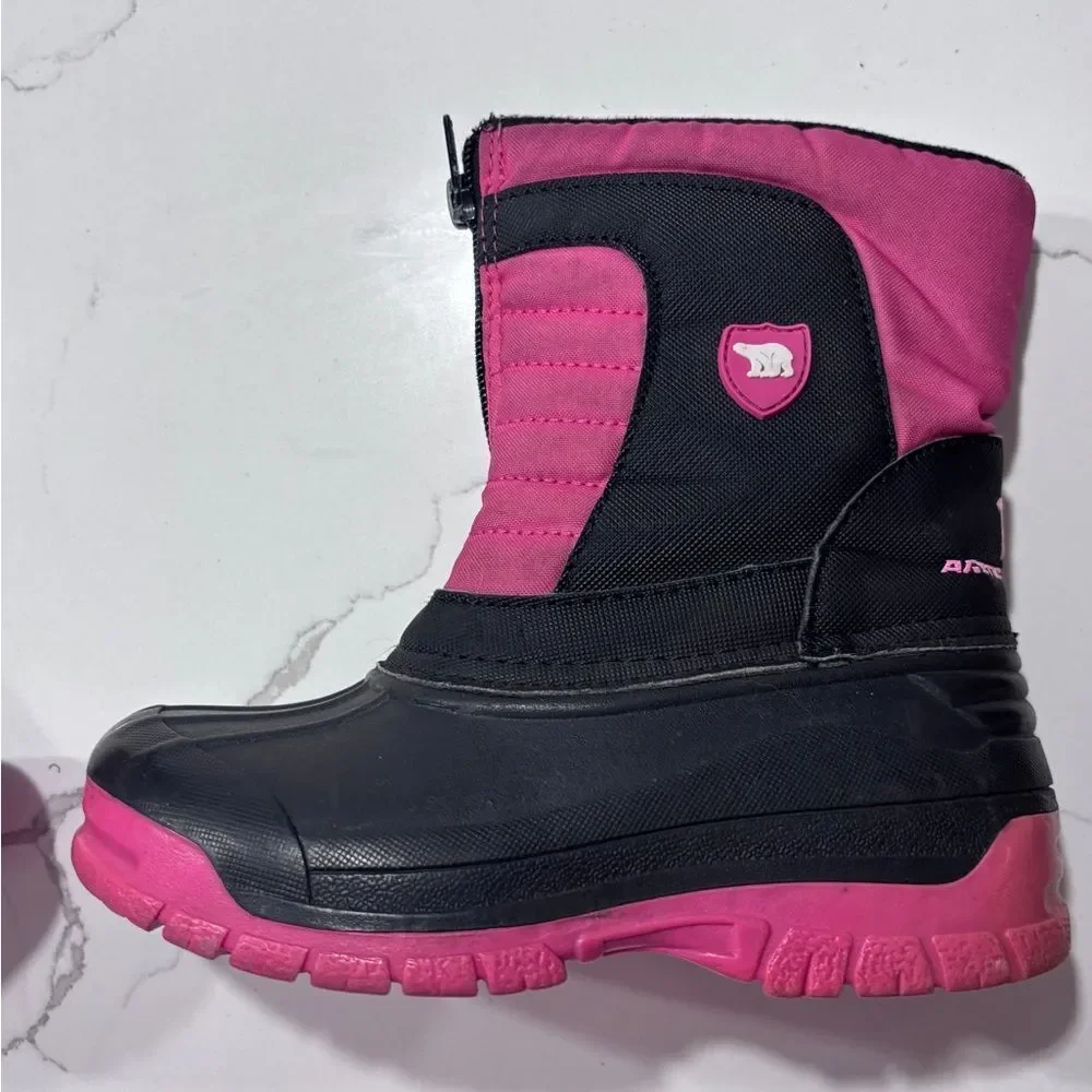Arctic Shield | Girls Pink Black Padded Winter Snow Boots Size 12 Toddler